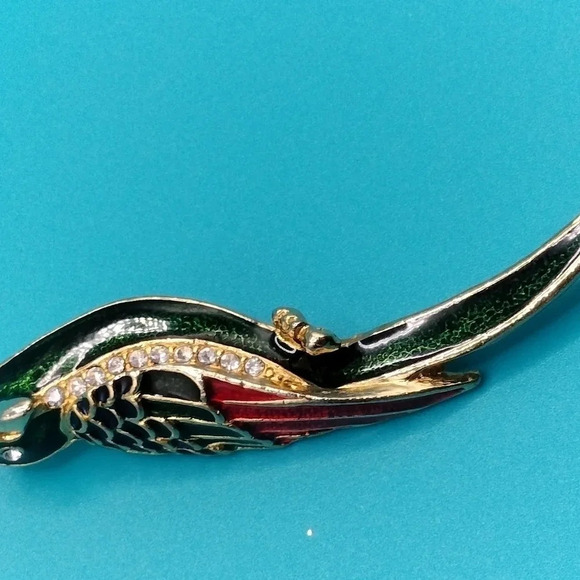 Gold Tone Parrot Bird Fashion Enamel Rhinestone Accents Brooch Pin - Picture 4 of 8